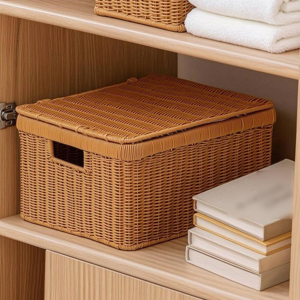 Storage Basket with Lid Decorative Storage Box with Lid Woven Box Portable Sturdy for Closet, Bedroom