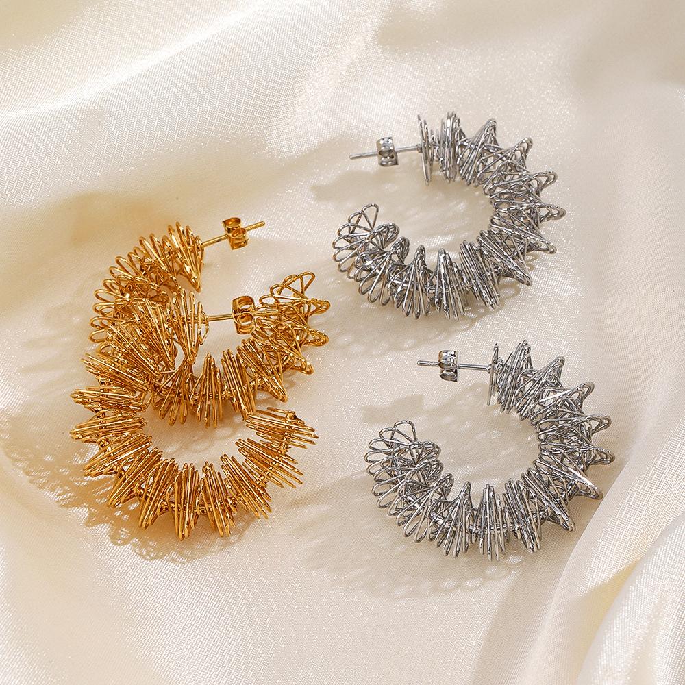 Irregularity Spring Coil Earrings Gold Color Stainless Steel Earrings Fashion Wedding Party Gifts Free Shipping