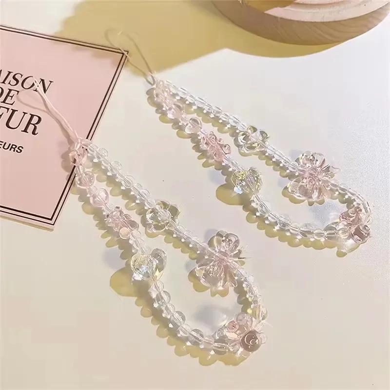 Handy-Lanyard Schlüsselanhänger Frau Mädchen Koreanischer Rosa Bär Schmetterling Blume Handy-Riemen Anhänger für Tasche Kamera-Anhänger für Hülle