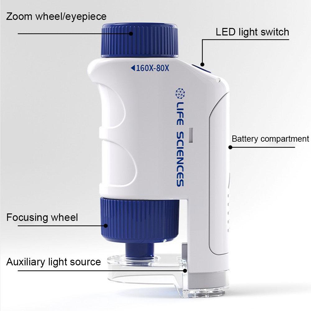 60X-120X Mini Pocket Microscope Handheld Microscope Kit Battery Powered Microscope With LED Light Biological Kids Science