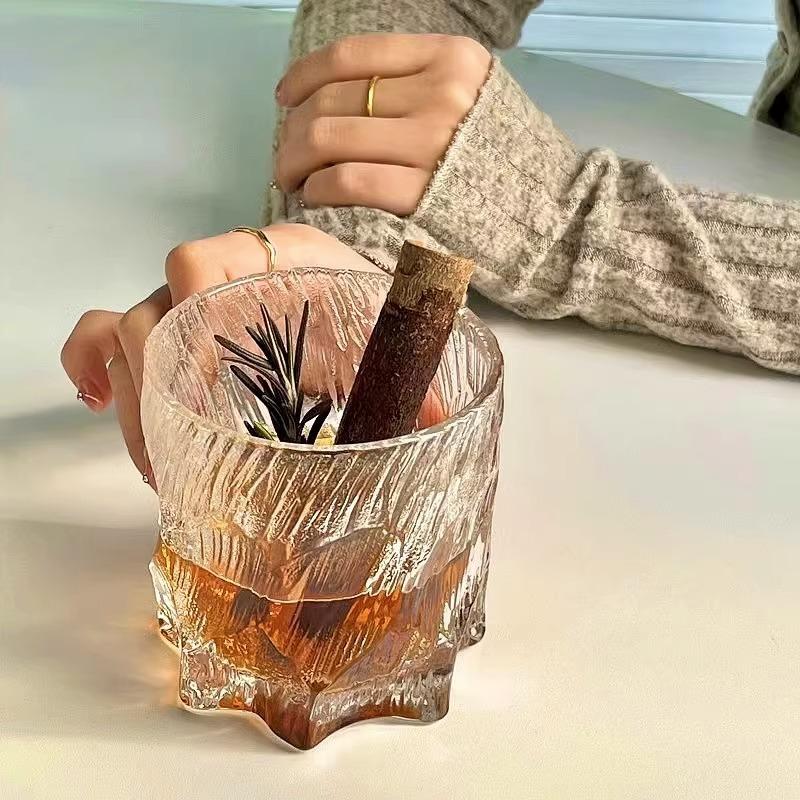 Glacier Old Fashioned Whiskey Glass Matte Ice Surface Wine Rock Glass Whisky Tumbler Vodka Cup Beer Mug Wooden Gift Box Packing