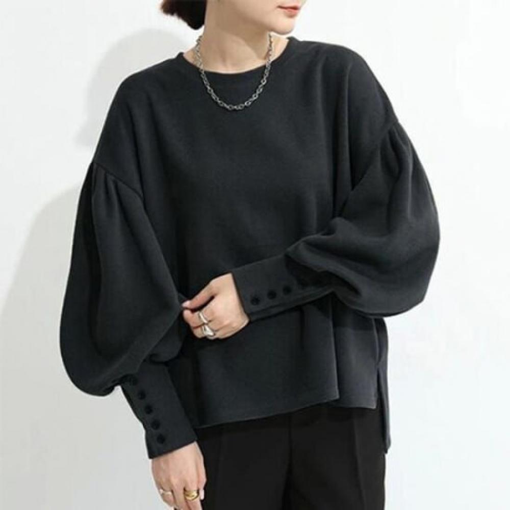 Navava Loose Fit Puff Sleeve Long Sleeve Sweatshirt With Button Point Nt3228