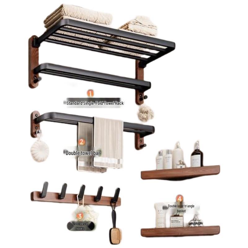 HANDUNYOU Black Walnut Bathroom Towel Rack Set