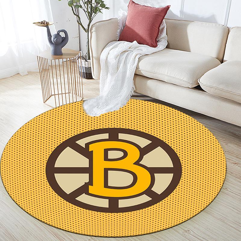 Boston Bruins Round Area Rug,Carpet Rug for Living Room Bedroom Sofa Playroom Decor,Non-slip Floor Mat