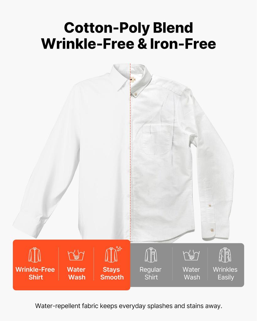 VEVOR Men's Button Up Shirt, Mens Long Sleeve Wrinkle-free Button Down Dress Shirts, Slim Fit Soft Stretch Fabric for Business Casual or Formal