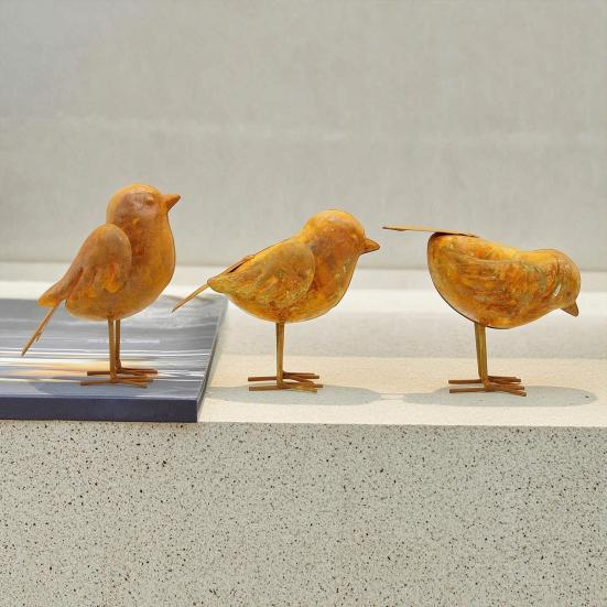 3 Pcs Rusty Metal Bird Figurine Vintage 3D Bird Sculpture Farmhouse Outdoor Decoration for Patio Yard Garden