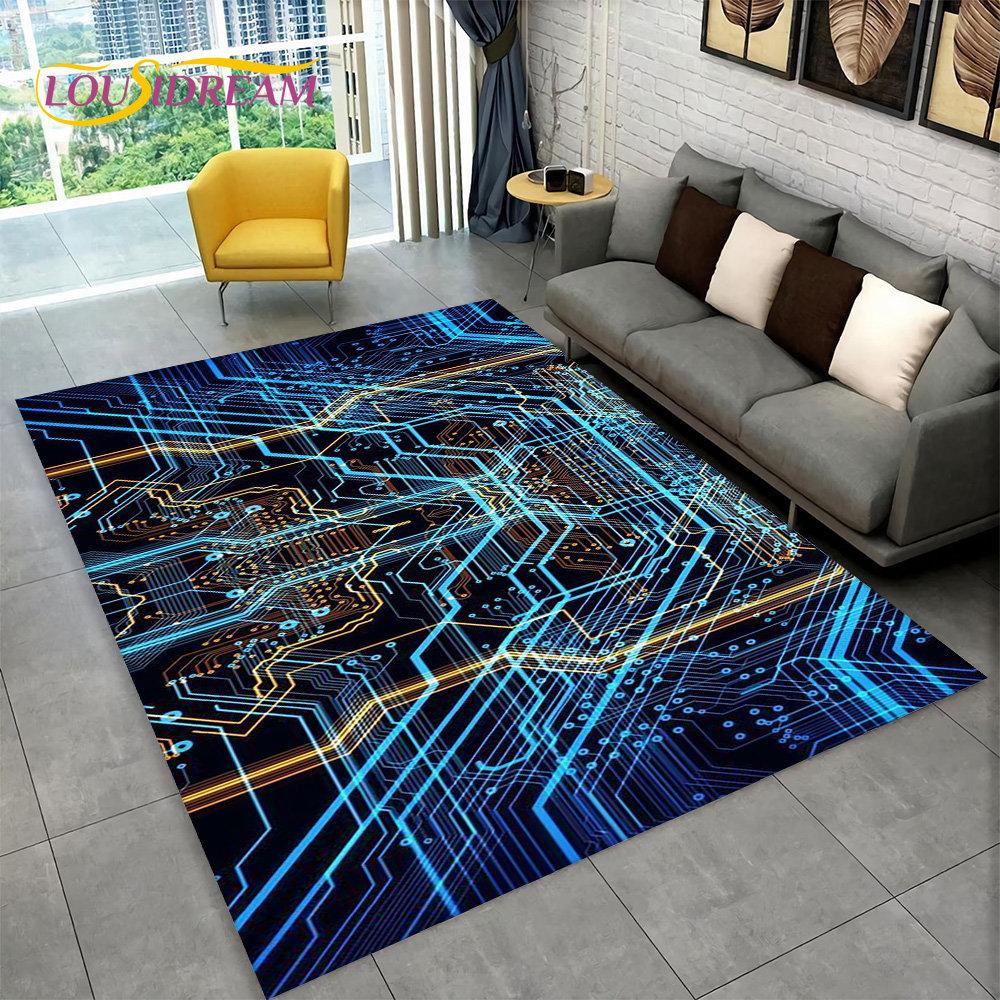3D Chip Circuit Board Area Rug,Carpet Rug for Home Living Room Bedroom Sofa Play Room Doormat Decor,Kid Game Non-slip Floor Mat