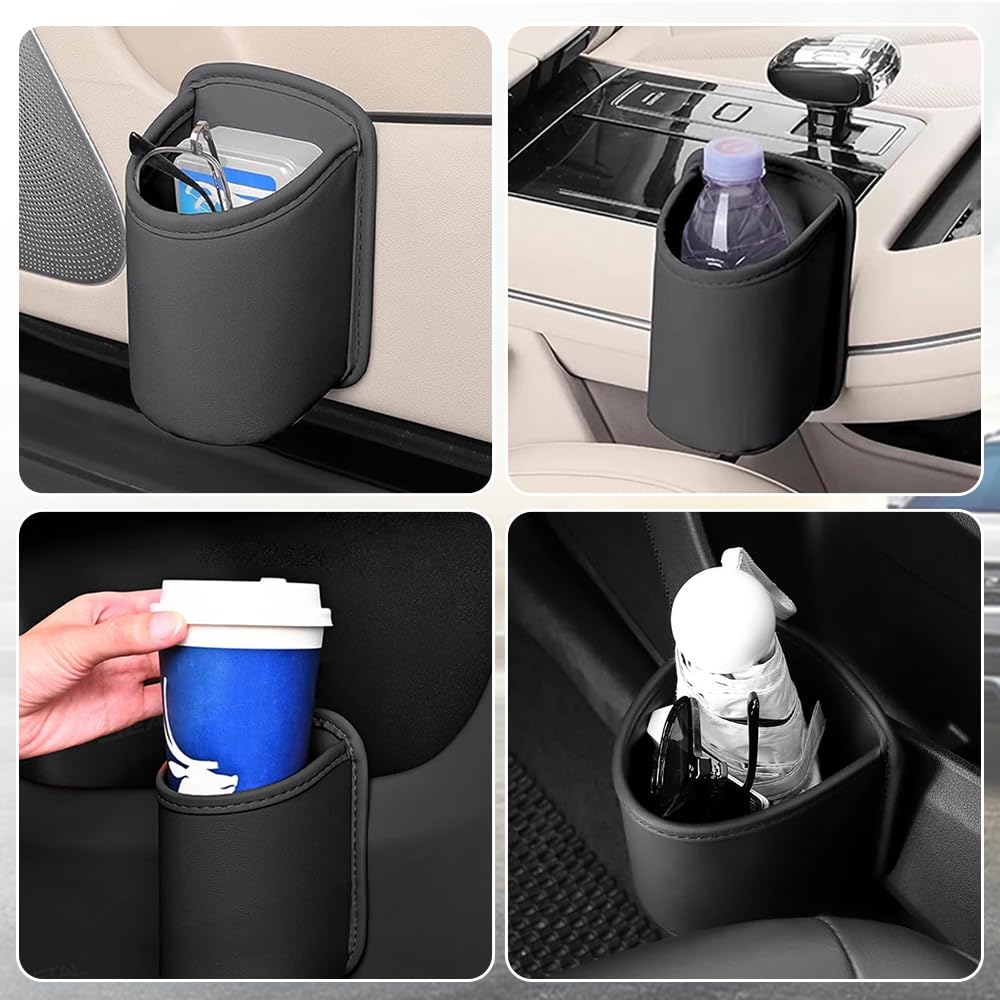 UrbanPulse Car Drink Cup PU Car Seat Back Door Drink Trash Storage Drink Smartphone Small Item Easy Car Interior Car Black Holder, Holder, Leather, &