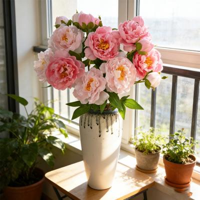 Real Touch Artificial Peony Flower Faux Silk Peony with Long Stem for Valentine's Day Floral Arrangement Wedding Party Home Kitchen Vase Decor