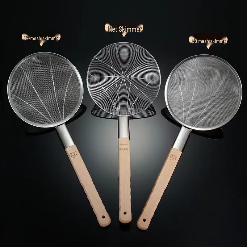 Chuangfa Commercial Stainless Steel Bamboo Handle Mesh Skimmer