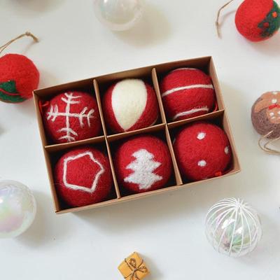 6pcs Christmas Tree Decoratives Ball Wool Felt Circles Christmas Tree Pattern Snowflake Diys Wool Ball Ball Pendant 2025 Navidad