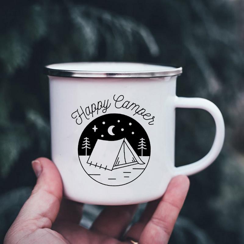 Bergmotiv Emaille-Tassen Campingbecher mit Henkel Trinkgeschirr Urlaub Wandern Lagerfeuerbecher Outdoor Wohnmobil Kaffeetasse Camper Geschenke