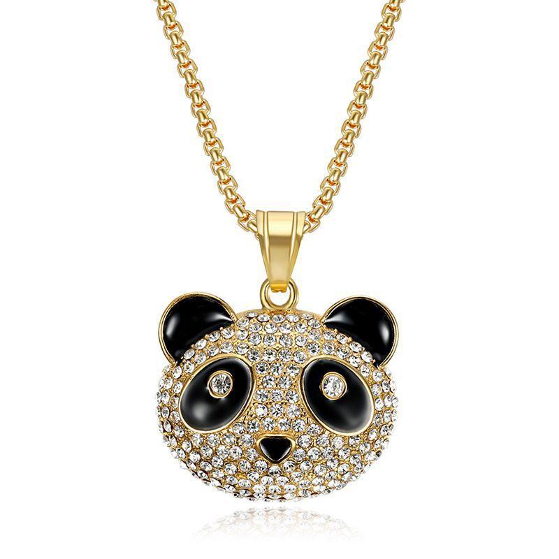 New Diamond Encrusted Giant Panda Pendant Cartoon Trendy Cool Couple Hip Hop Necklace