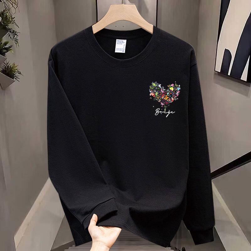 High-End Men'S Trendy Casual Top Loose Round Neck Pullover Couple Print Long-Sleeved Shirt