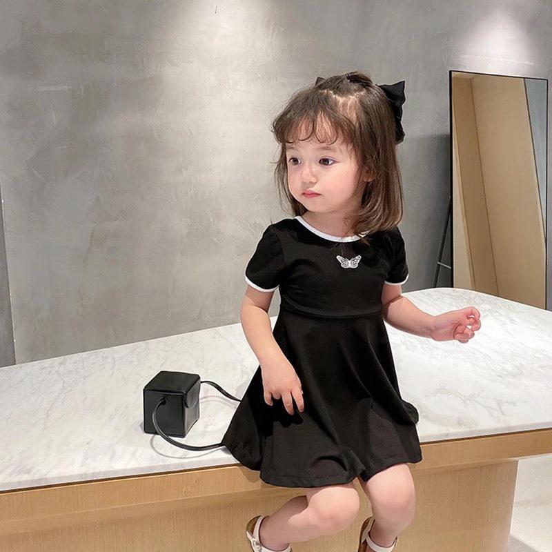 2025 Summer Girls' Orange Princess Dress - Short Sleeve, Solid Color, Korean Style