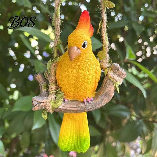 Parrot Ornament Resin Swing Figurine, Outdoor Hanging Animal Sculpture, Tropical Decorative Figurine Bird Statue for Patio, Lawn, Garden, Balcony