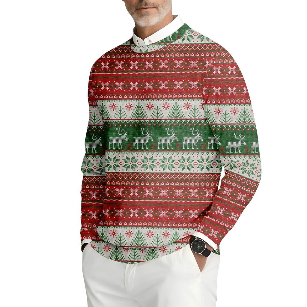 Pánská tištěná mikina s kulatým výstřihem, dlouhým rukávem a žebrovaným úpletem