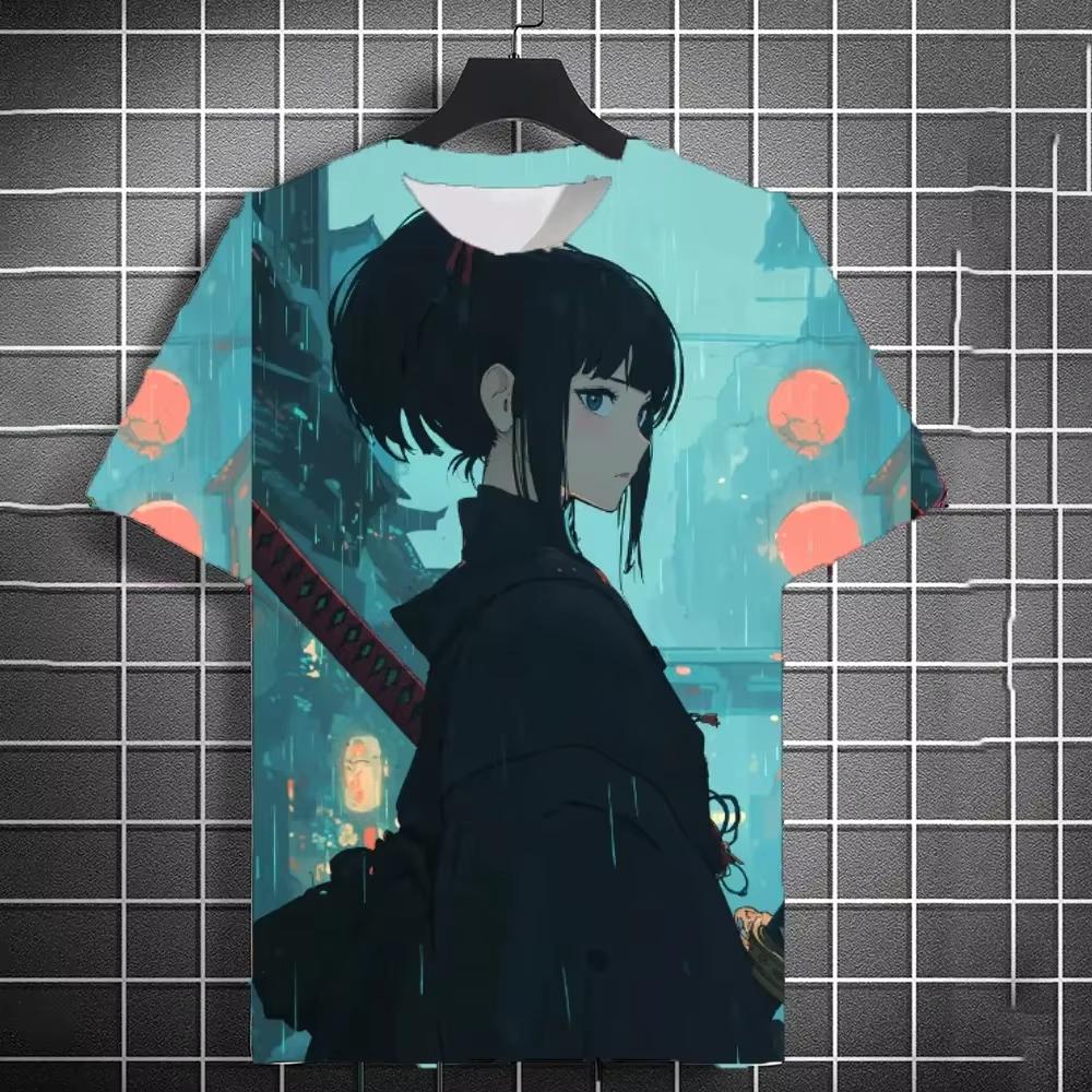 2026 New Men's Samurai Tattoo Girl T-shirt Street 3D Printed Neutral Personality Anime T-shirt Summer Women's Short Sleeve