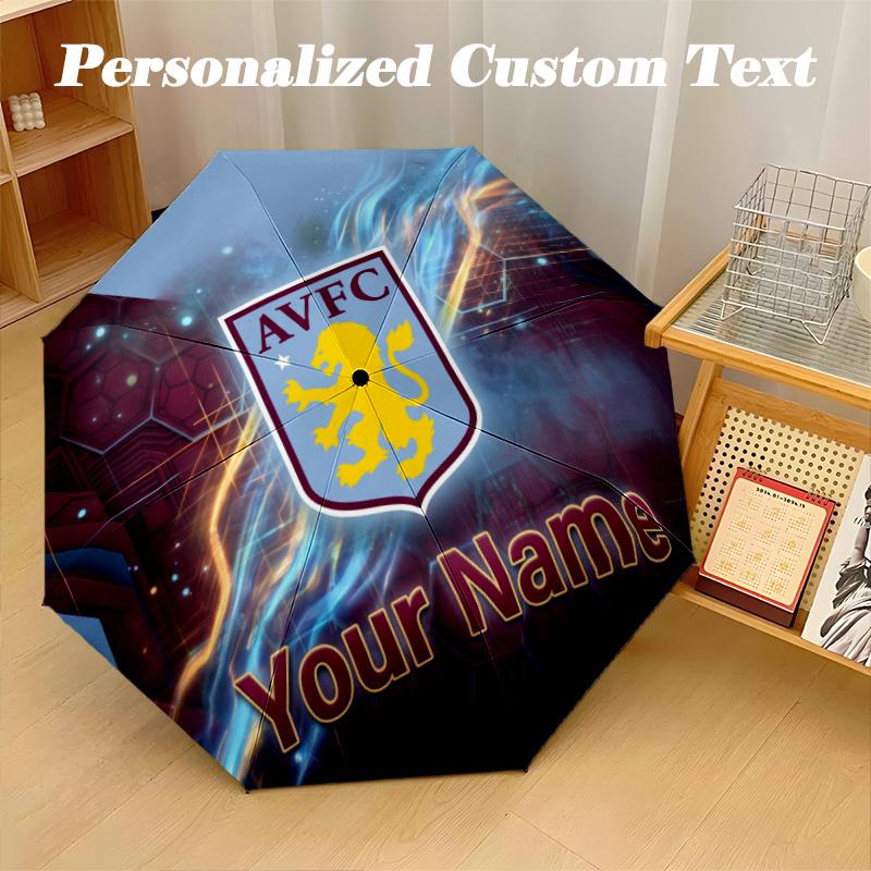 8 Rib Auto Folding Umbrella Aston Villa Print Custom Name Text Portable Rain Gear