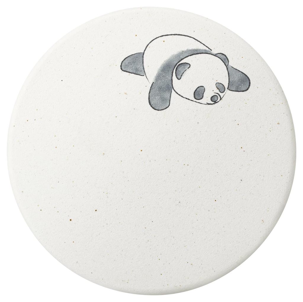 &NE Ceramic Diatomaceous Earth Coaster, Panda, Lazy, White, 1 Piece, 9.7cm Diameter X 0.6cm Thick, Absorbent Coaster, Made In Japan, Mino Ware,