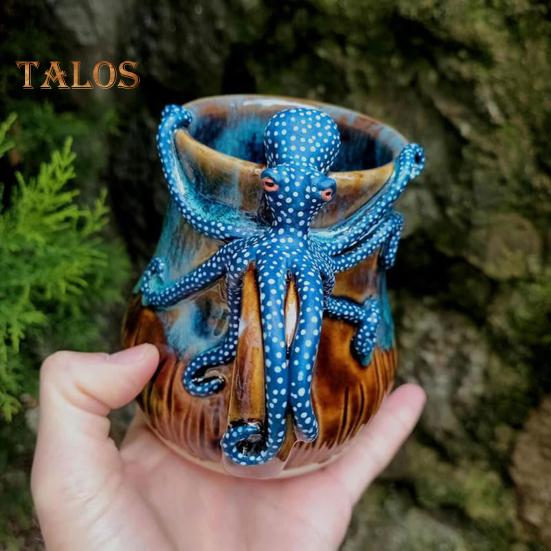 Octopus Coffee Mug 3D Sea Turtles Mermaids Whales Dolphin Water Cup for Sea Lovers Handmade Ocean Creature Statue Cup Gifts for Ocean Enthusiasts