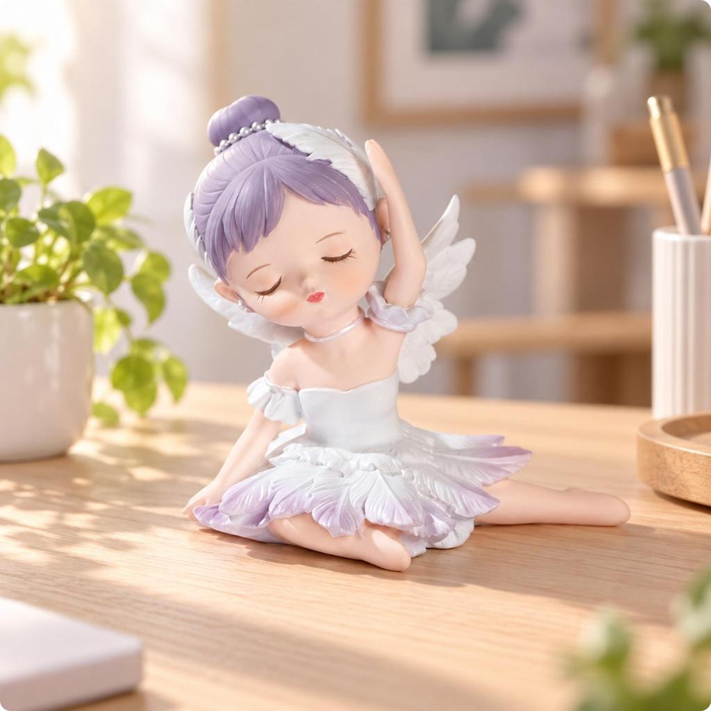 Ballerina Angel Figurine Winged Ornament with Carved Feathers