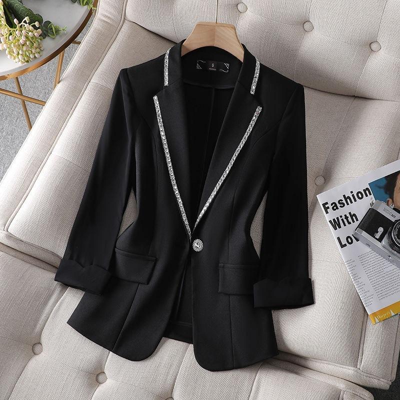 Autumn Women's Blazer Paillettes Summer Sunscreen Jacket White Suit Women's Fashion Black Cardigan