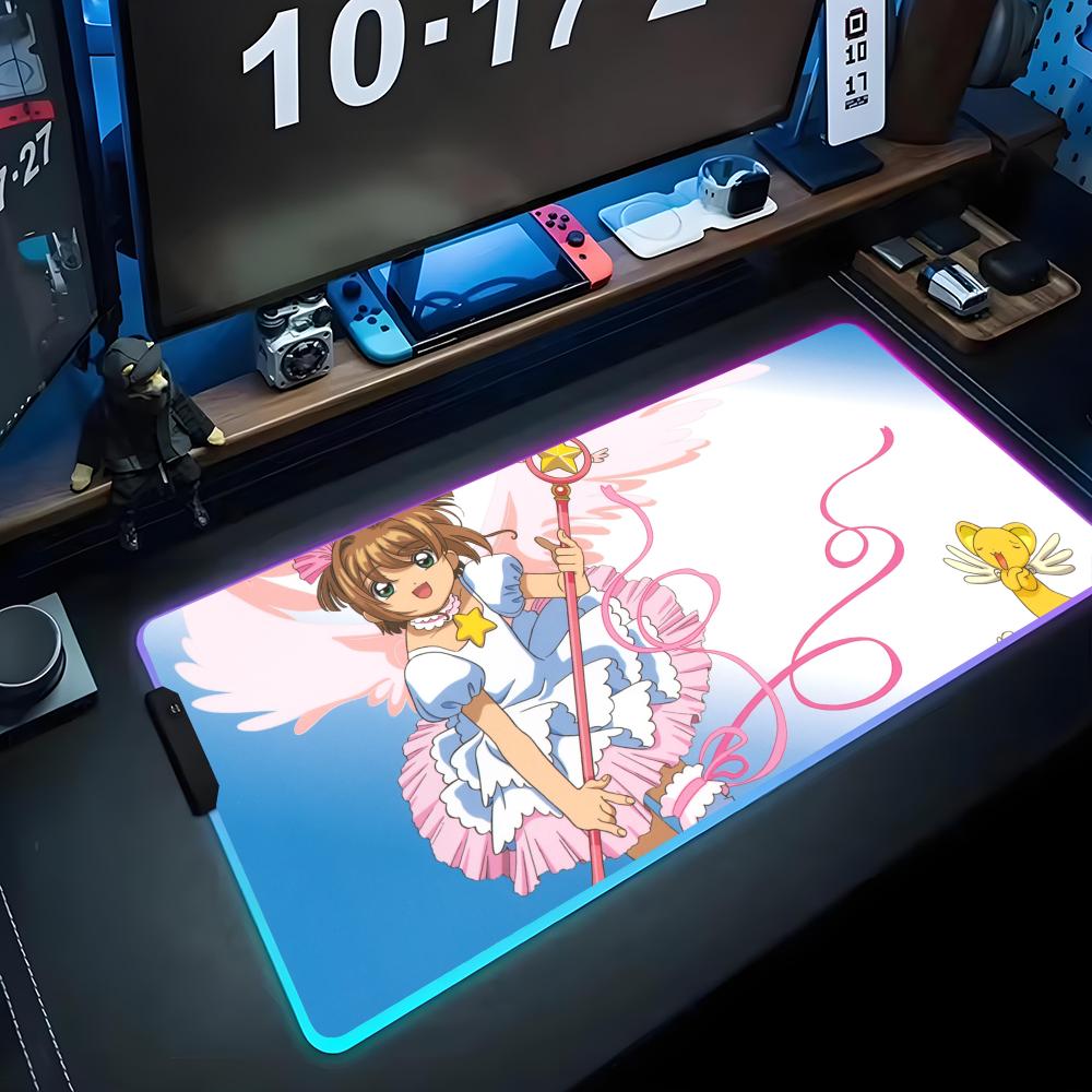 sakura card Mouse Pad RGB Gaming Mousepad Big LED Pad PC Desk Mat Luminous Mouse Pad Large Keyboard Mats Table Rug With Backlit