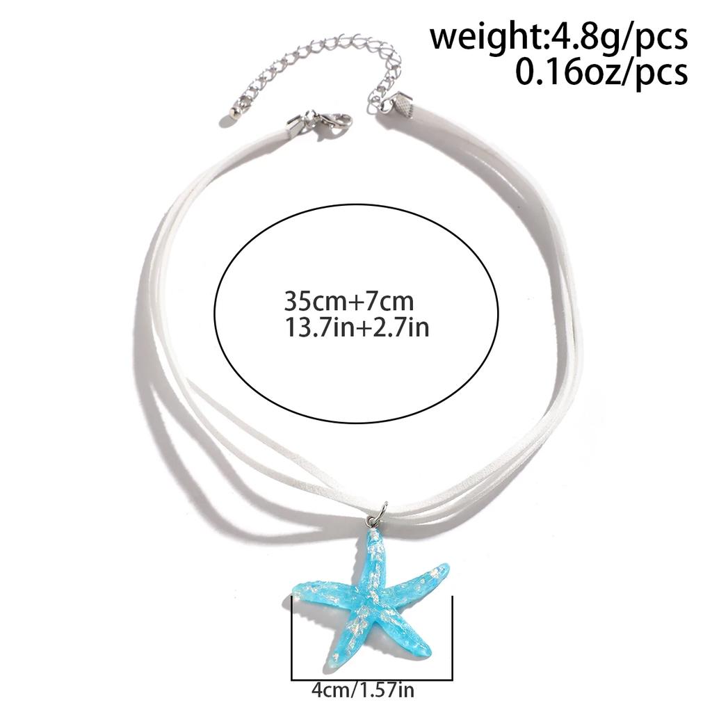 Boho Multilayer White Rope Chain With Large Starfish Star Pendant Necklace for Women Summer Kpop Choker Y2K Jewelry Accessories