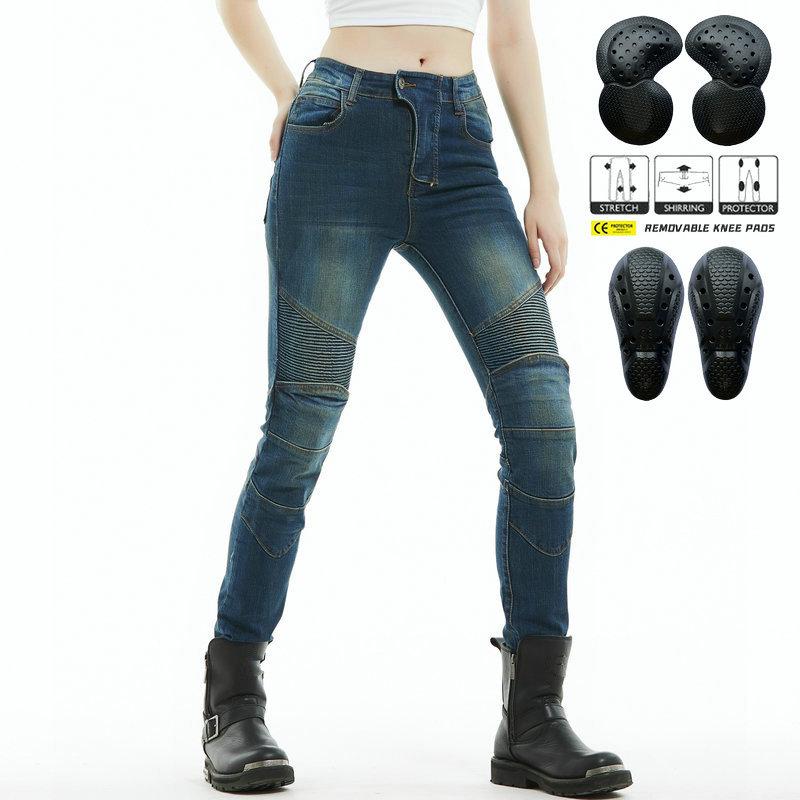 

Motorcycle Jeans For Women+vintage Vintage Casual Motorcycle Riding Pants For Women Riders Elastic Anti Fall Pants+114-3
