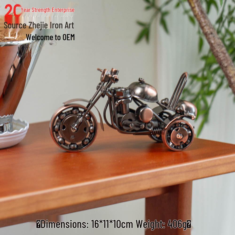 Handcrafted Iron Tricycle Art Ornament: Retro Electroplated Metal Desktop Decor 15x10 cm