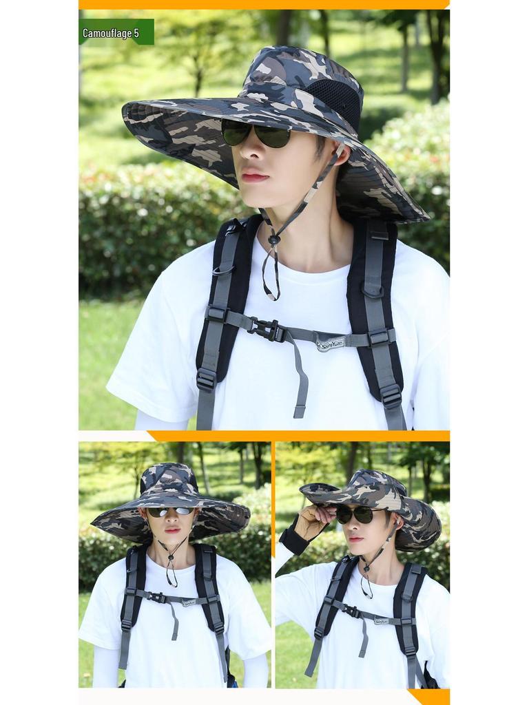 Męski kapelusz przeciwsłoneczny z szerokim rondem - Letni kapelusz słomkowy ochronny na zewnątrz do wędkowania i budowy.