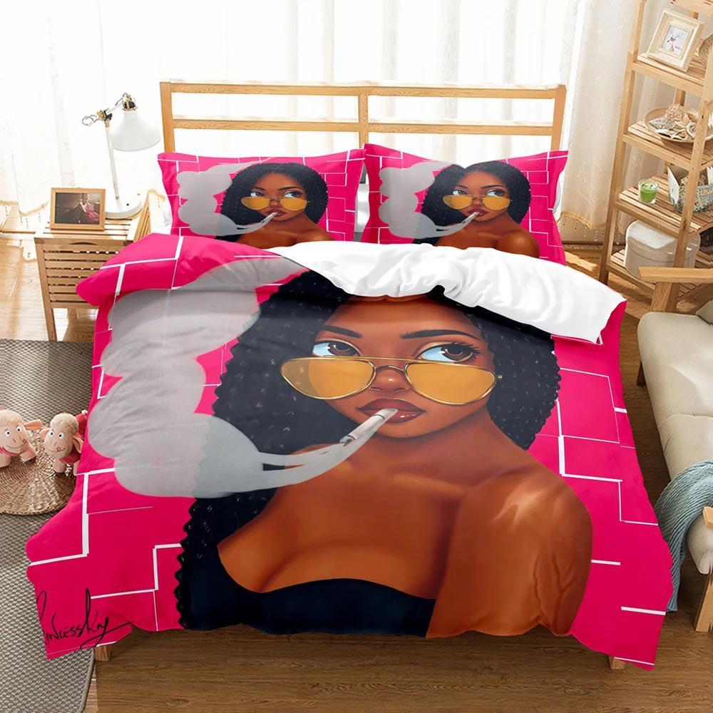 Bedding 3D Print Fashionable African Girl Comforter Bedding Sets Duvet Cover Pillowcases Double Single Bed Jogo De Cama Casal