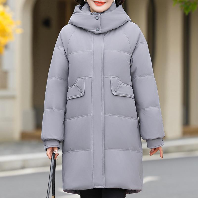 

Зимние длинные пуховики для женщин среднего возраста, винтажные парки больших размеров с капюшоном, элегантные толстые теплые пуховые пальто, женская верхняя одежда 6XL серый