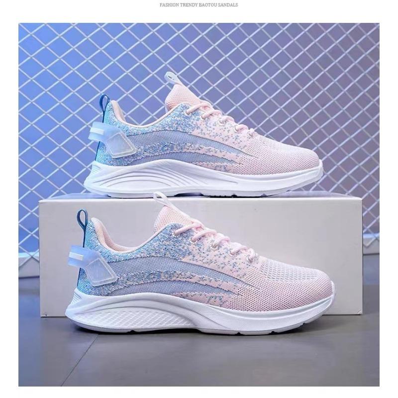 Fashion Sports Leisure Ladies Running Fitness Light Soft Dancing Shoes Flat Mesh Breathable Flying Weaving Tide Shoes