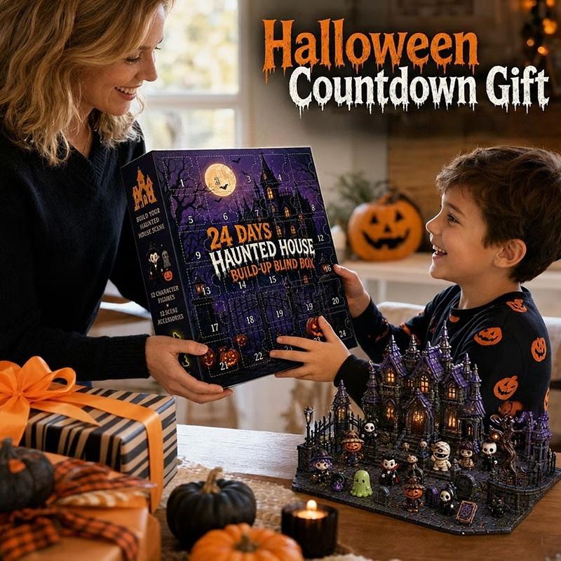 24 Days Halloween Countdown Advent Calendar with Spooky Ghost Figurines for Home Living Room Decor Party Gifts