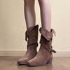 In Stock: Women's Wasteland-Style Mid-Calf Western Boots with Desert Chunky Heel, 25 Styles, Slimming Fit, Belt Buckle, Two-Way Wear.