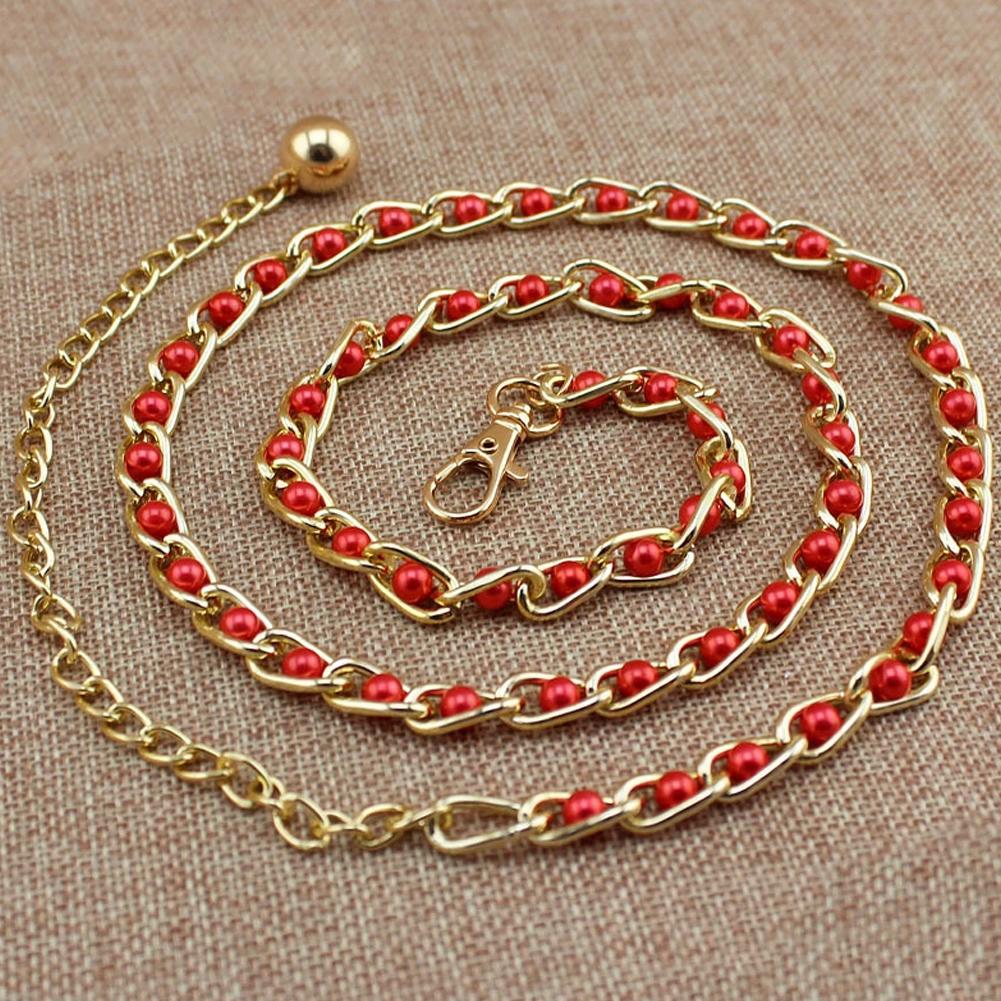 

Женская мода Имитация жемчуга Поясная цепочка Женские тонкие ремни Оливковые Дамские аксессуары для платья красный