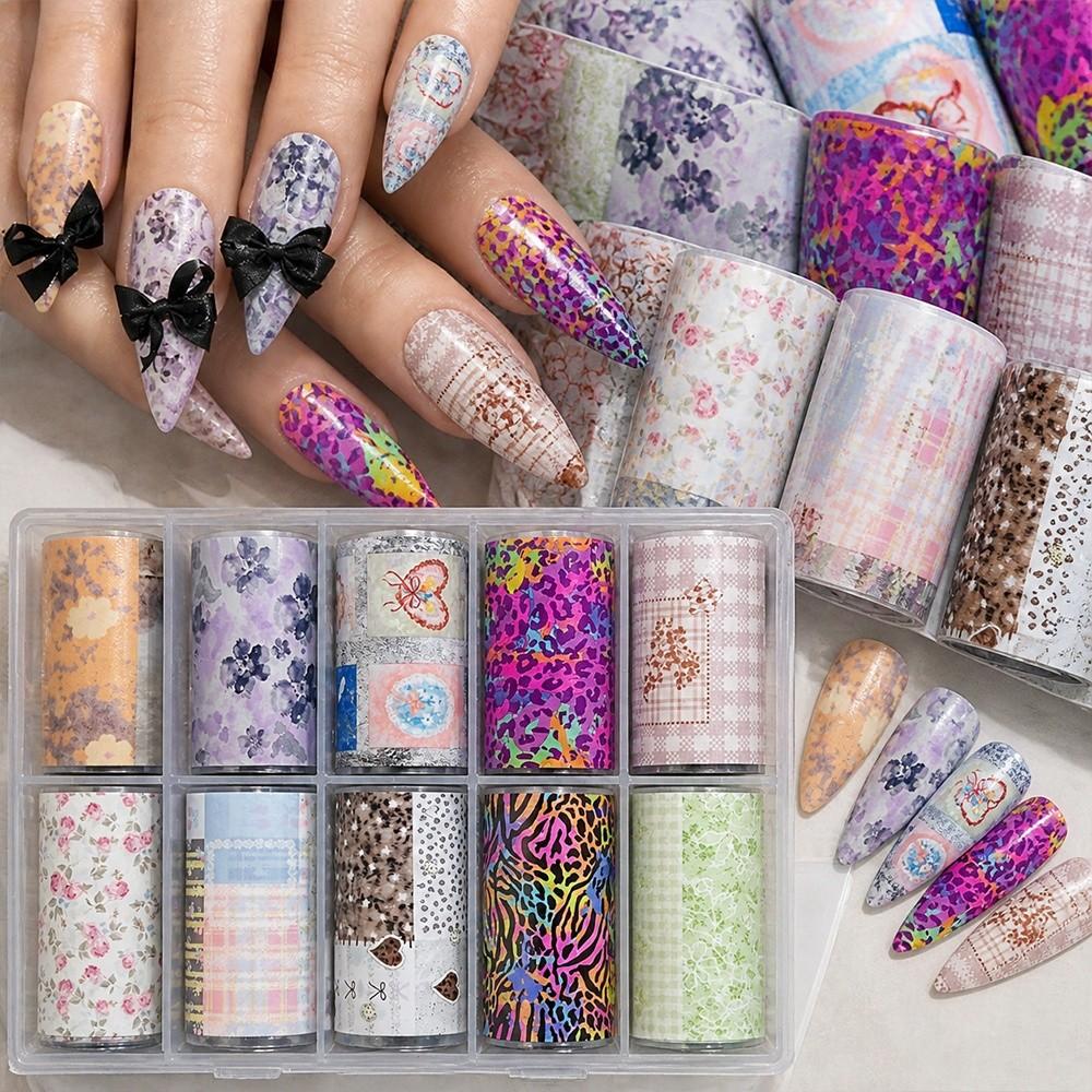 Flower Nail Foils Leopard Print Nail Decals Fashion Nail Art Stickers  Manicure DIY