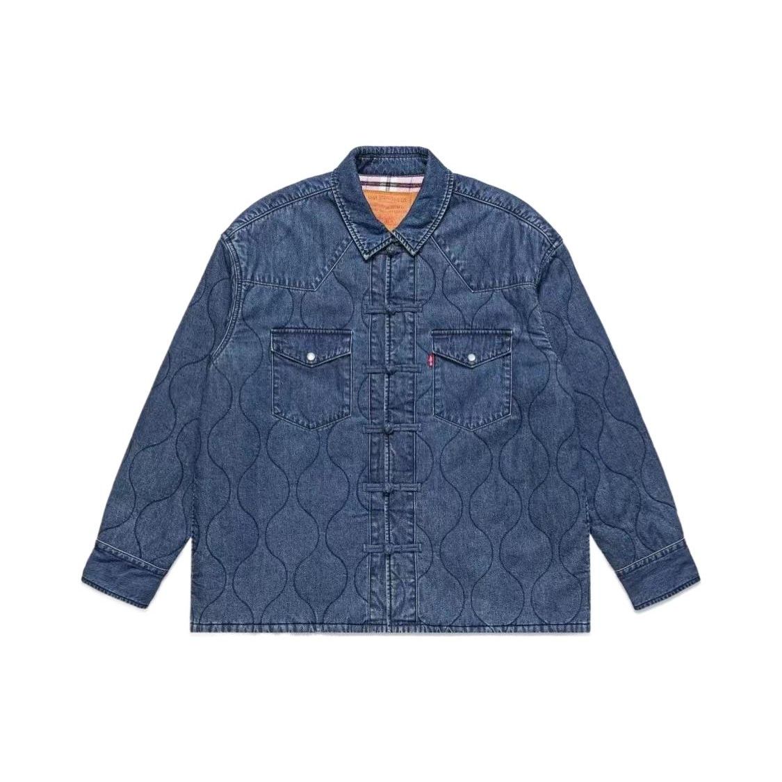 

Levis Levis X CLOT Коллаборация Однотонная Куртка с Простеганным Воротником и Длинными Рукавами Куртка Унисекс Джинсово-Синий SESC230562