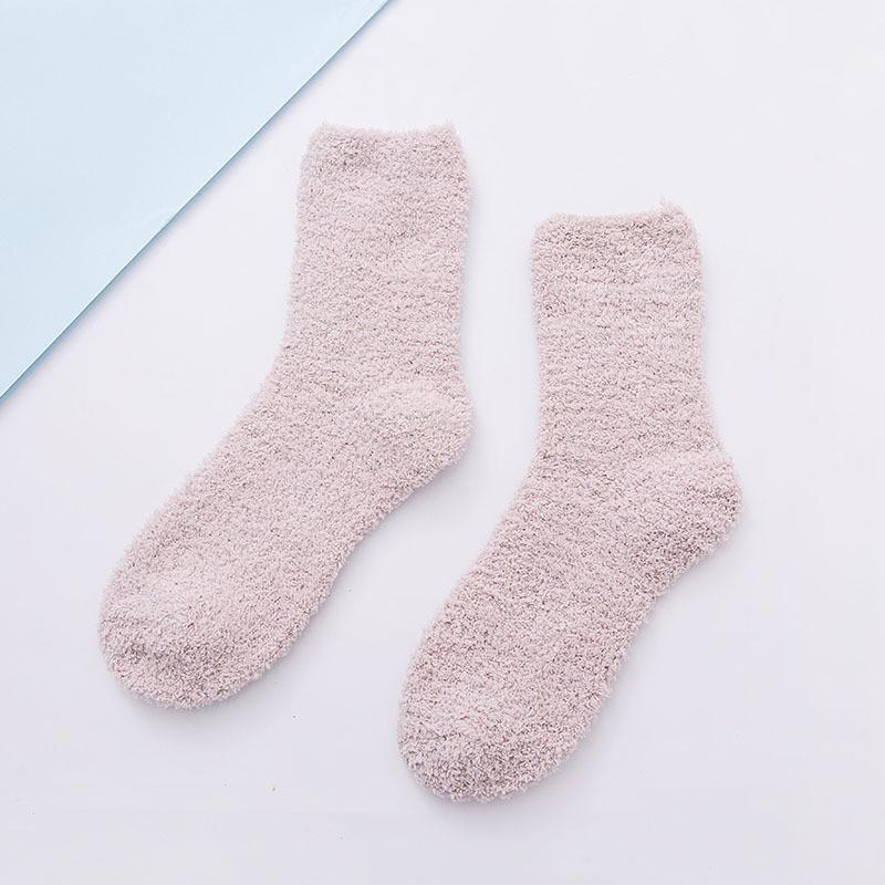 Women's Candy Color Coral Velvet Mid-Calf Socks - Thick, Warm, and Cozy for Autumn and Winter