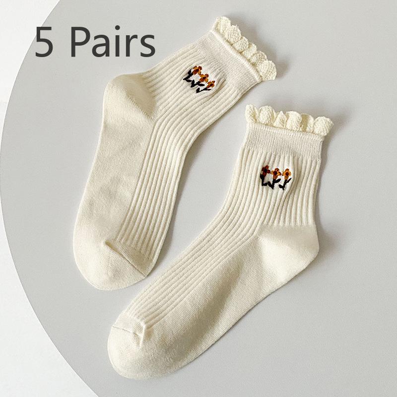 

5 пар женских весенних и летних носков с кружевом в стиле ретро и литературой 5 Pairs молочный белый