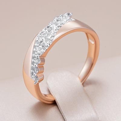 Luxury Shiny Natural Zircon Rings For Women Rose Gold Color Mix Setting Slim Design Bride Wedding Jewelry