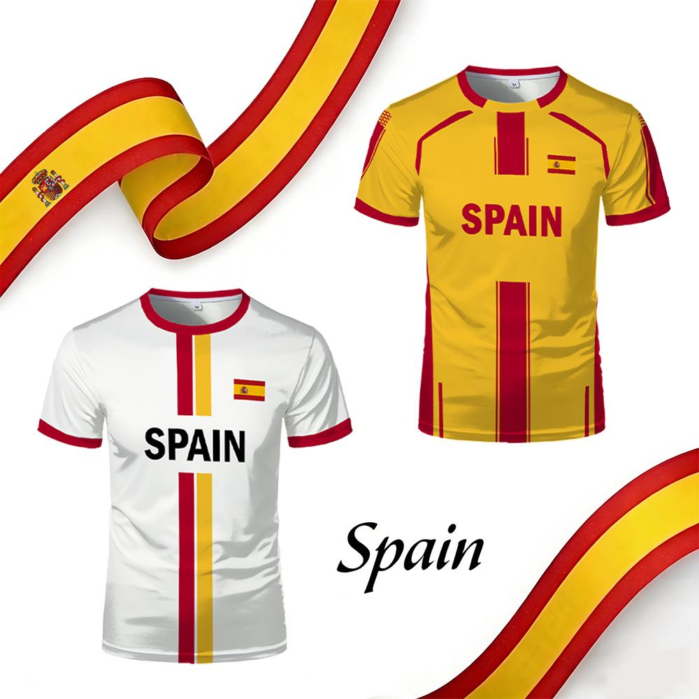 2026 Nueva Bandera de España Estampado Camiseta Deportiva Verano Deportes al Aire Libre Transpirable Camiseta Unisex Fútbol Entrenamiento Cuello Redondo Top