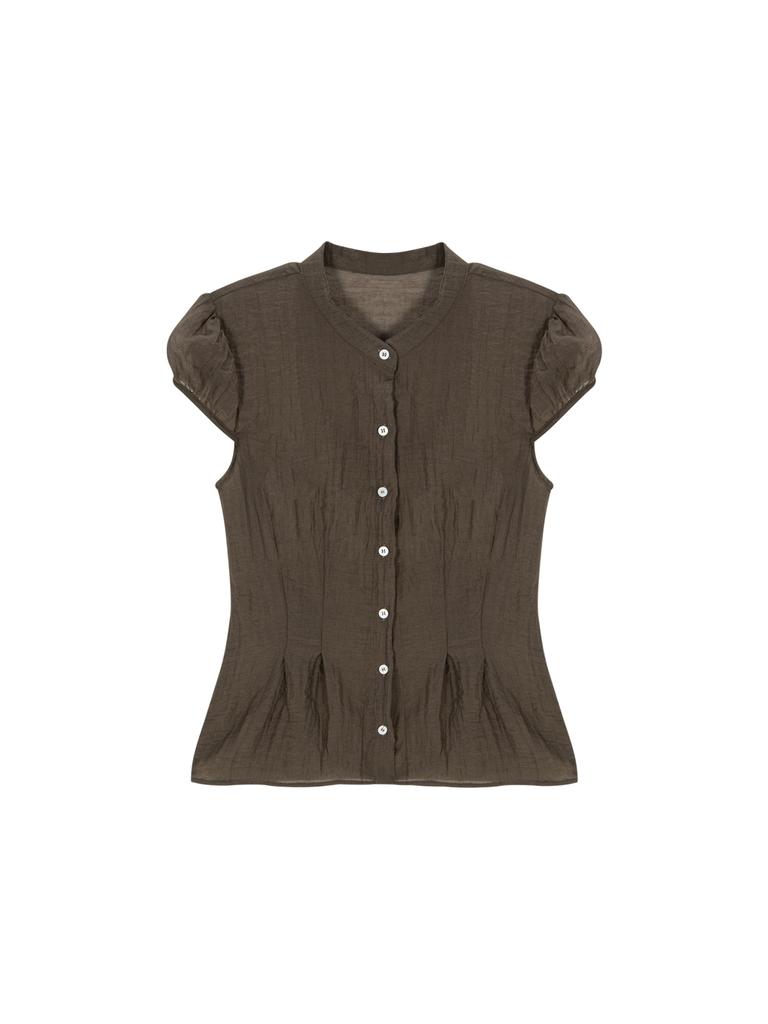 SALAD BAGUNI Sheer Cap Sleeve Blouse - Black