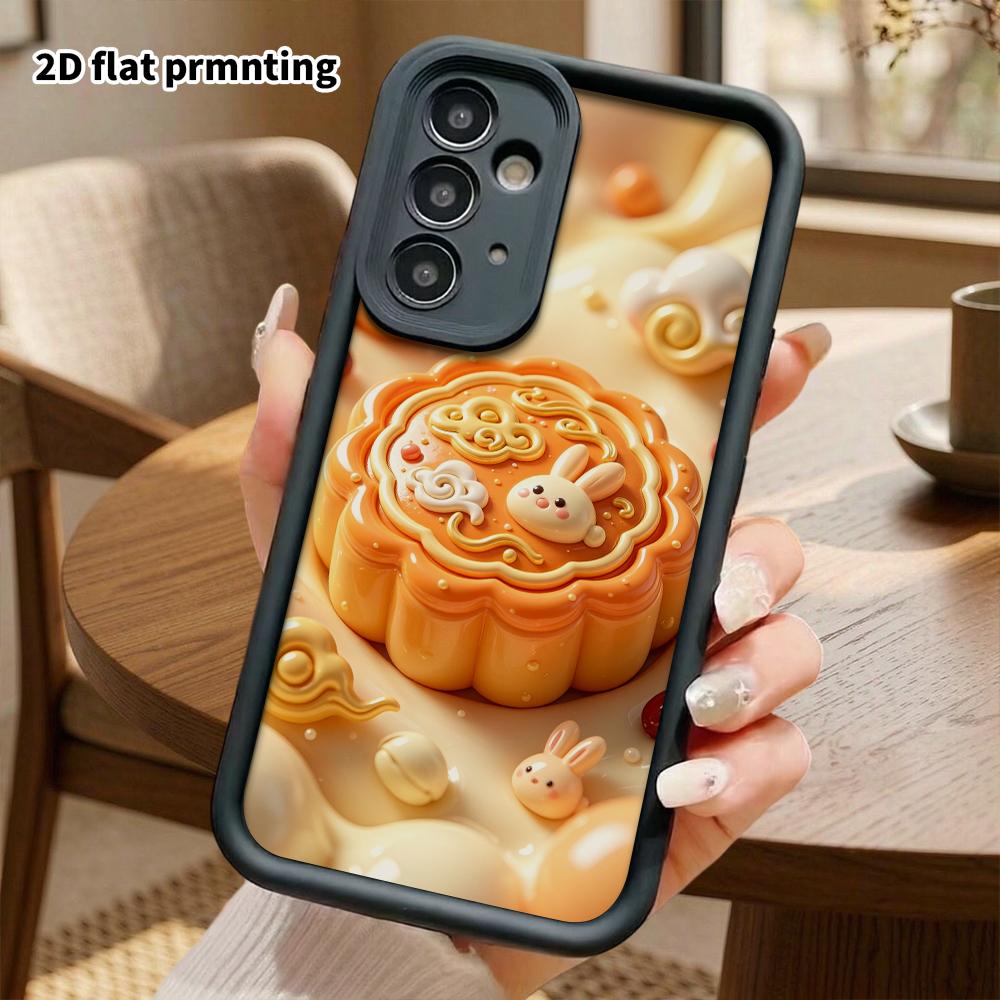 Phone case: 2D flat, suitable for Samsung Galaxy A34 A35 M05 M06 S20 S22 S21 FE Plus 5G protective case, Jade Rabbit mooncake, perfect Christmas and H