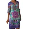 Women Half Sleeve V-Neck Casual Hot Vacation Printed Short   Dress