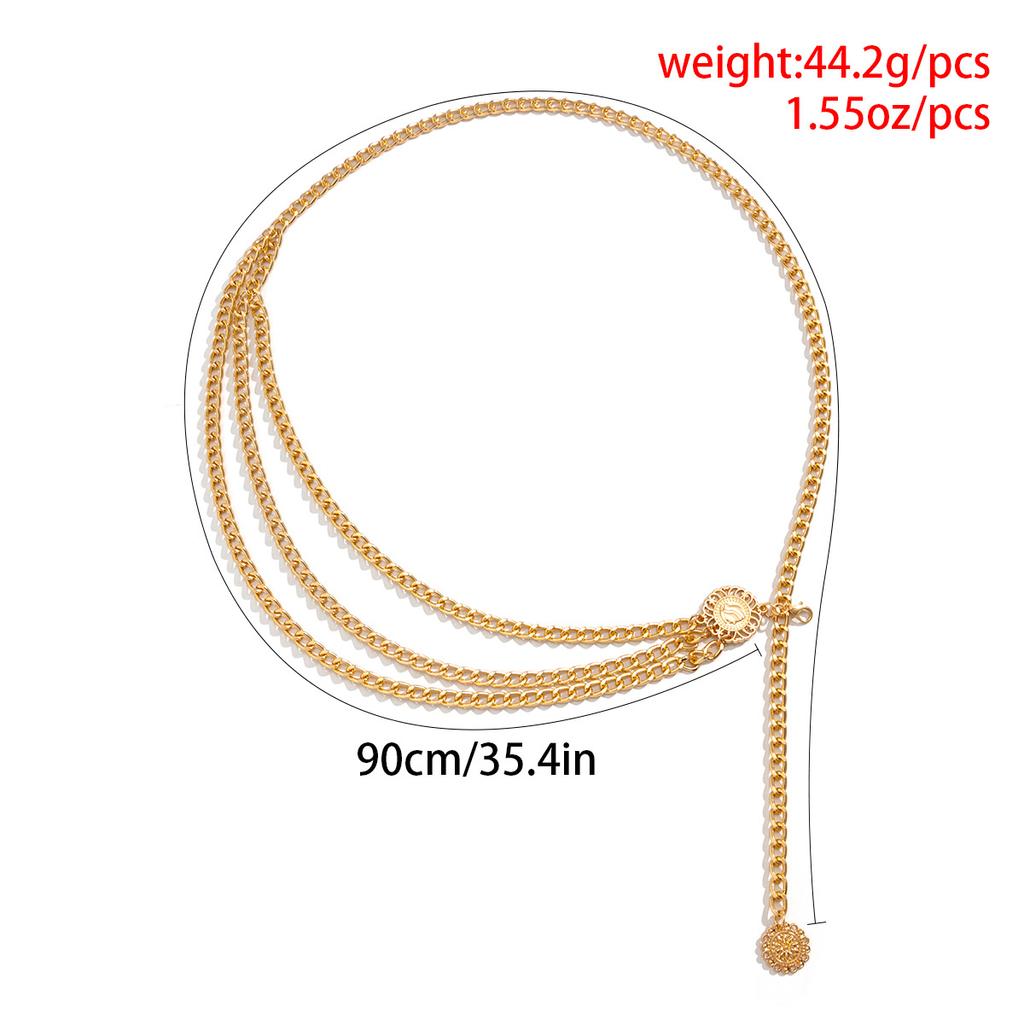 Round Brand Alloy Multi-Layer Exaggerated Body Chain Women Queen Head Retro Street Snap Beam Waist Chain