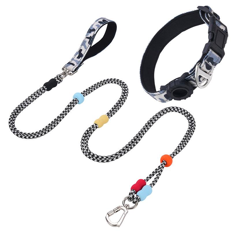 Dog Leash & Collar Set with AirTag Holder For Small Medium Large Dogs,5 FT Double Rope Leashes with Adjustable Reflective Collar