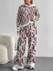 European, American autumn and winter blue splicing flower casual long-sleeved suit women's hooded sweater trousers two-piece set